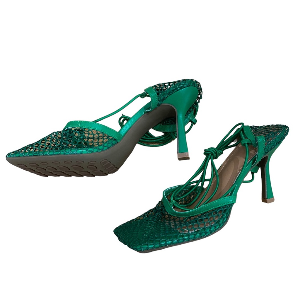 Fishnet Square Toe Heels - Picture 1 of 3